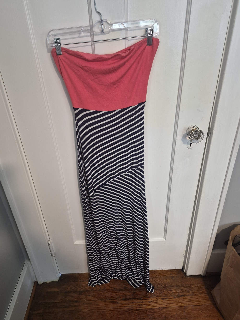 love J Coral Strapless Maxi Skirt with Navy & White Stripes